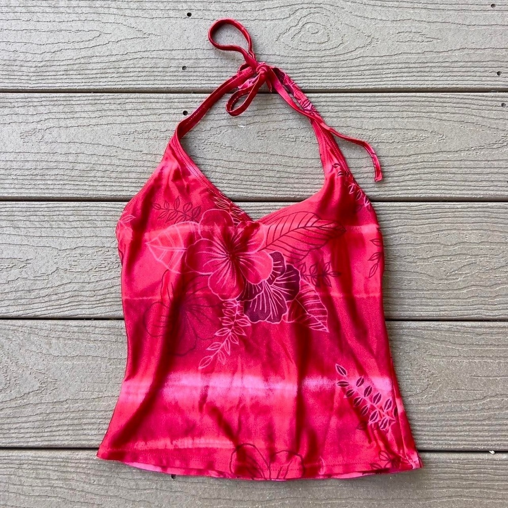 Vintage Y2K Red Halter‎ Top Tankini Floral Surfing Style Fits XS/S